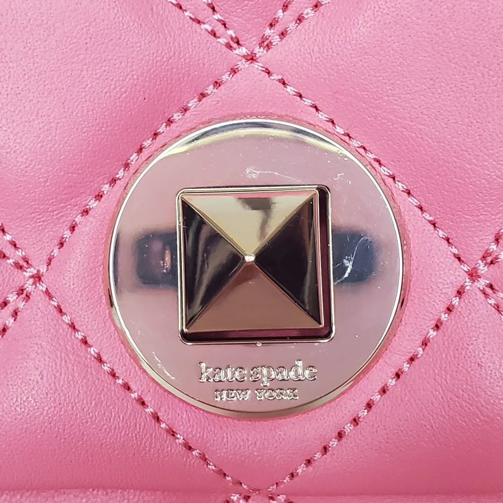 NWT Kate Spade -Small Quilted Pink Crossbody Handbag Bag with Silver Hardware - Picture 8 of 14